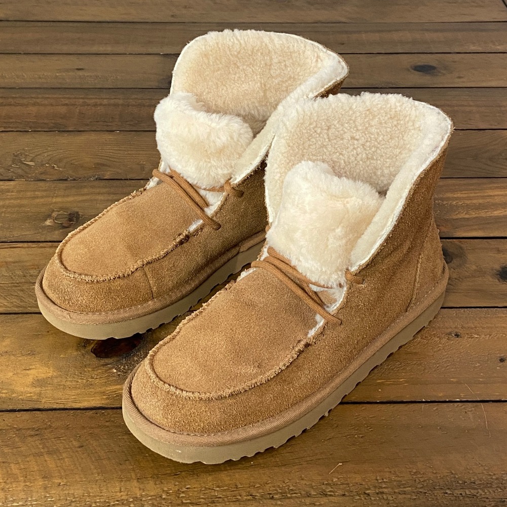 UGG Neumel High Heritage Chestnut Suede Sheepskin Ankle Boots 1113090 Womens 7